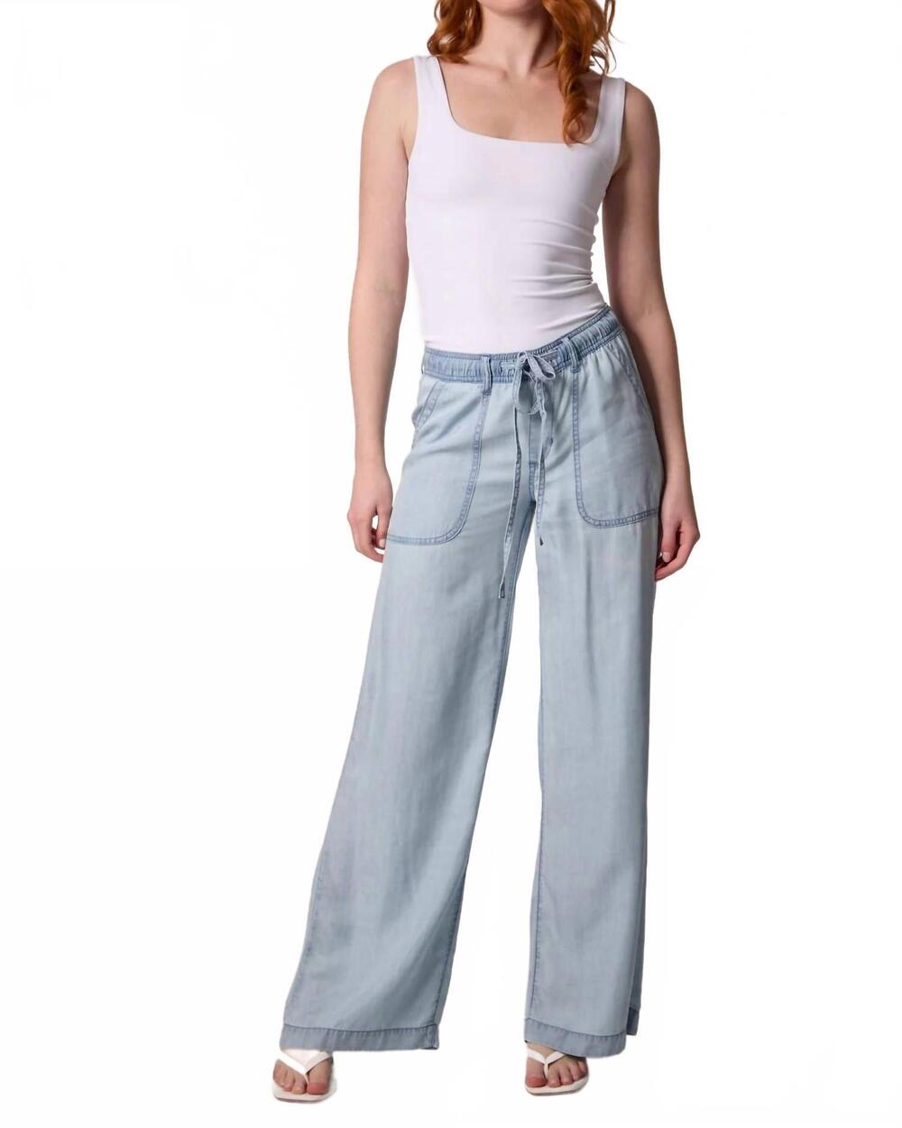 NEW BLUE REVIVAL scarlet drawstring wide leg utilty pants in light blue